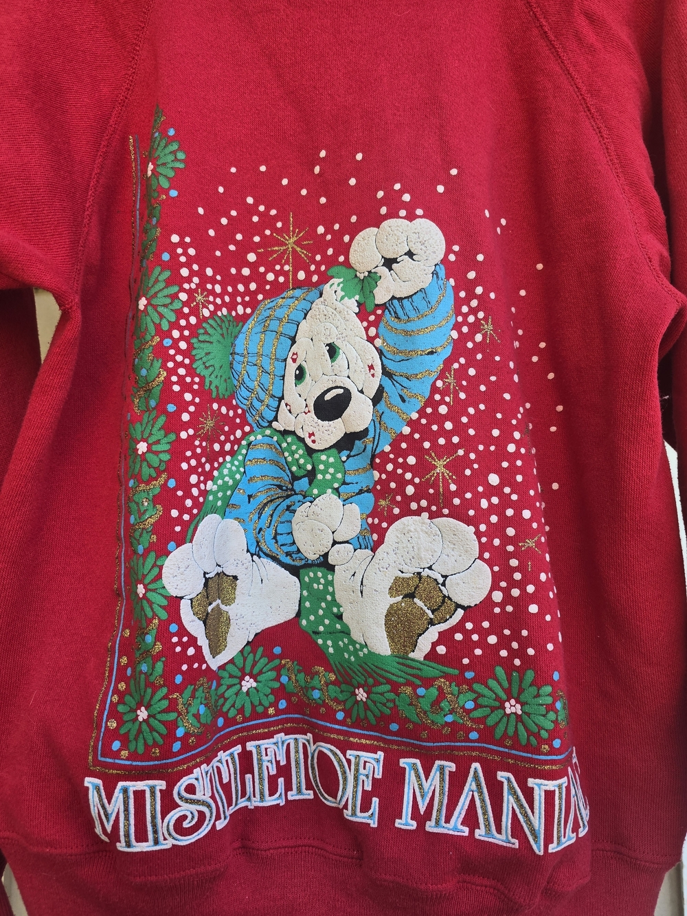 Vintage Women’s Red Crewneck Holiday Graphic "Mistletoe Maniac" Sweater - Small - Picture 3 of 7